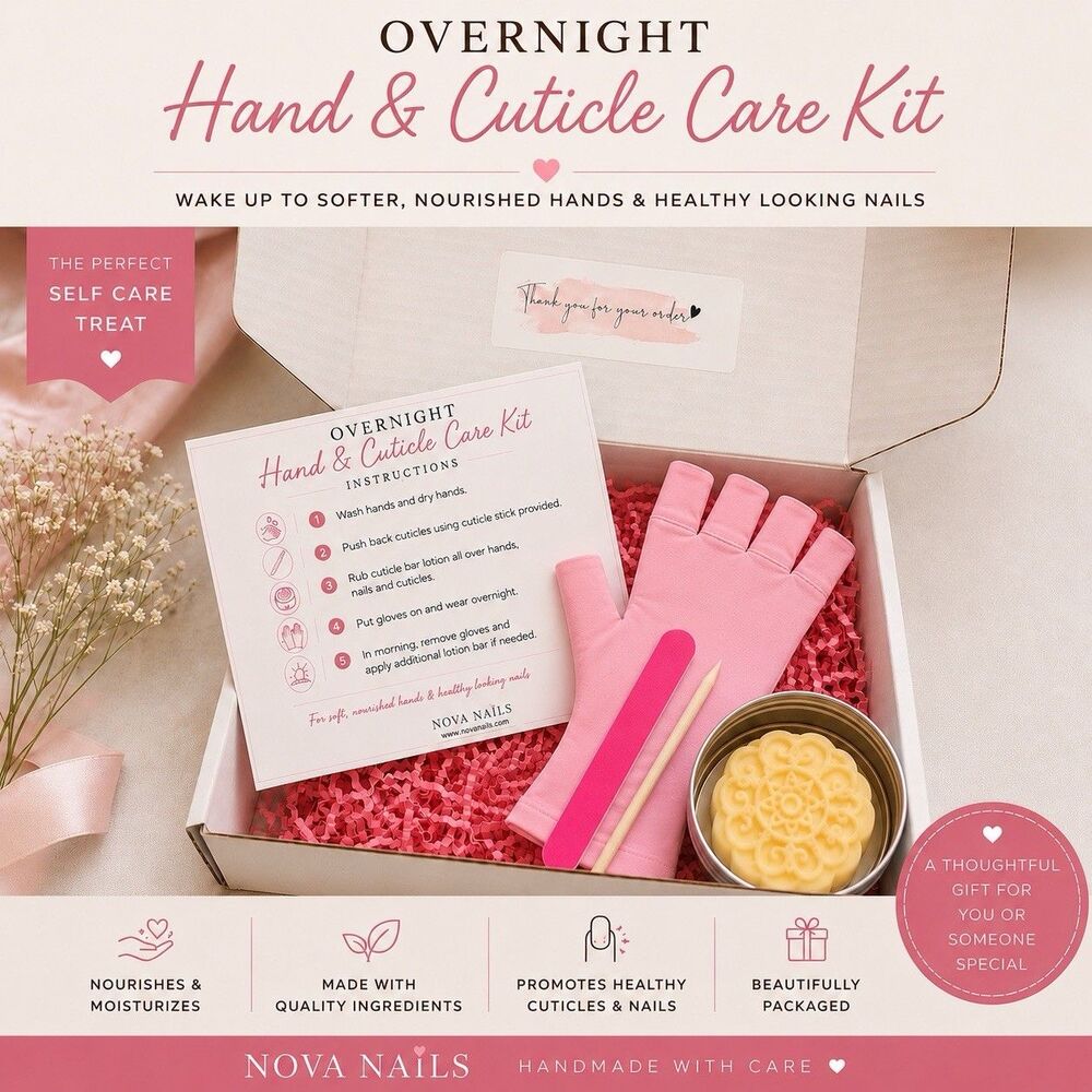 Hand & Cuticle Care Kit Lotion Bar in Tin Gloves Nail Care Gift Set